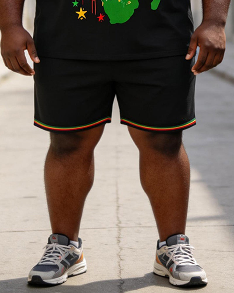 Big & Tall Men's Juneteenth Africa Map Break Free Chain Print POLO Short Sleeve Shorts Set