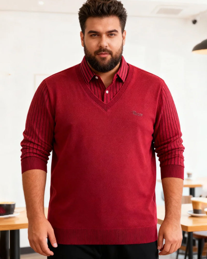 Big & Tall Men's Fake Two-piece Lapel Padded Sweater M-4XL