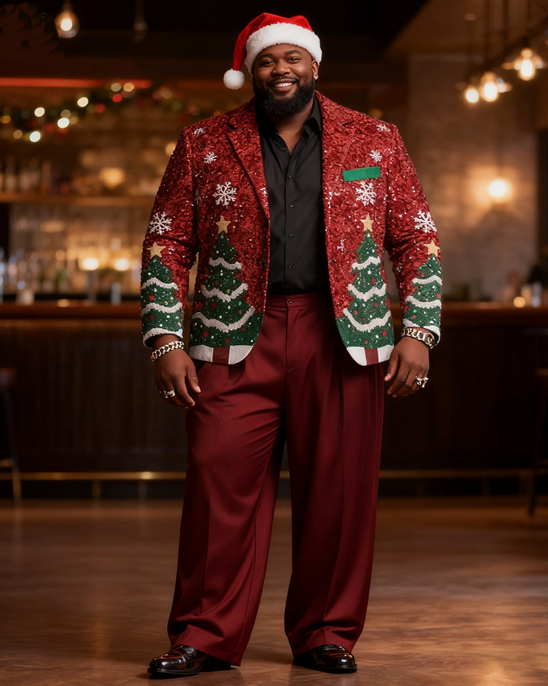Big & Tall Men's Christmas Sequins Christmas Tree Print Suit