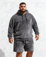 Big & Tall Men's Coral Fleece Hooded Sweater Shorts Set S-2XL