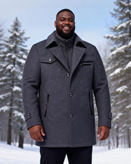 Big & Tall Men's Business Non-ironing Double Collar Tweed Plus Cotton Wool Coat M-4XL