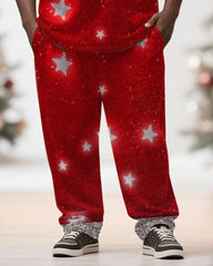 Big & Tall Men's Christmas Flowing Snowflake Print Long Sleeve T-Shirt Pants Set