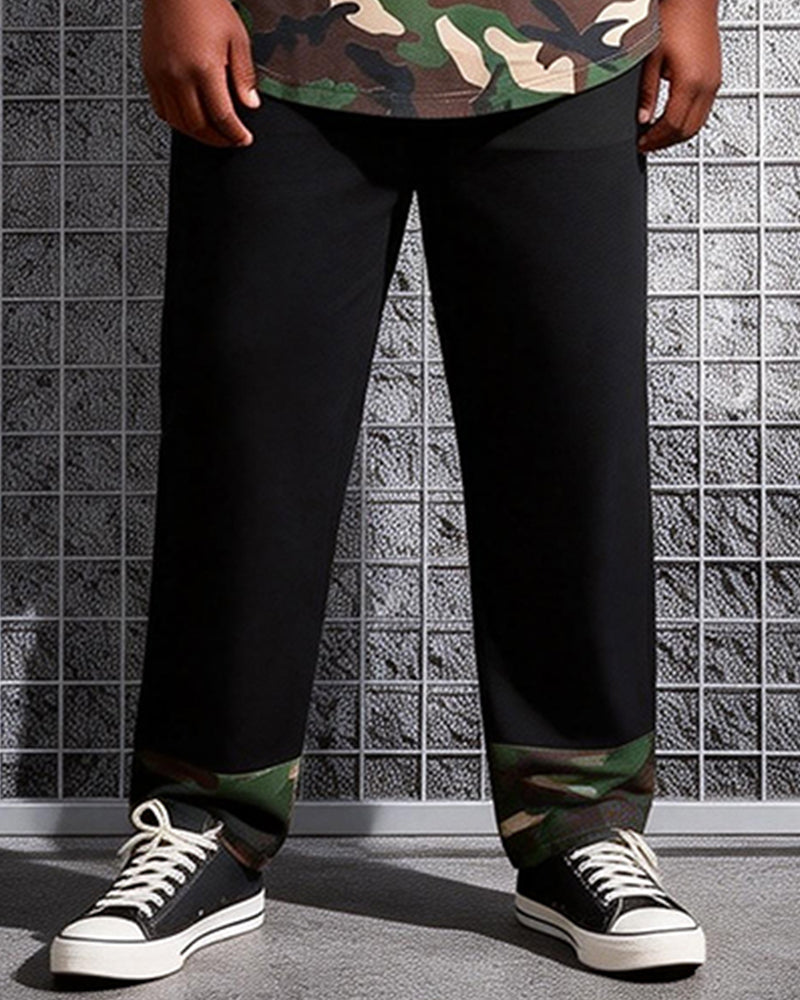 Big & Tall Men's Camouflage Hem Printed T-Shirt Pants Set