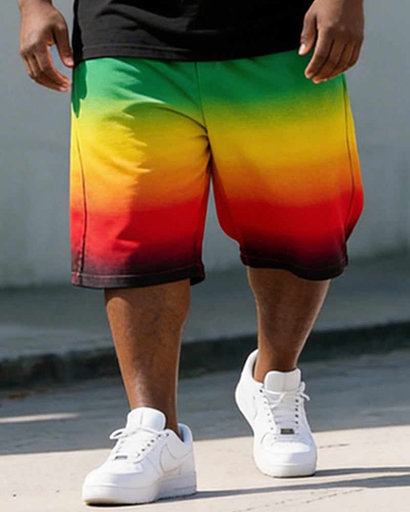 Big & Tall Men's 1865 Crown Graffiti Red Yellow Green Printed Round Neck Short Sleeve T-Shirt Shorts Set