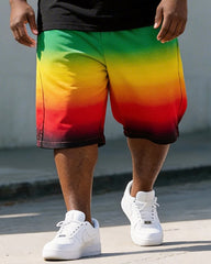 Big & Tall Men's 1865 Crown Graffiti Red Yellow Green Printed Round Neck Short Sleeve T-Shirt Shorts Set