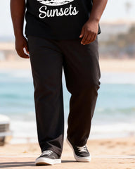 Big & Tall Men's Sun-chasing Coconut Tree Printed Zipper Polo Short-sleeved Pants Set