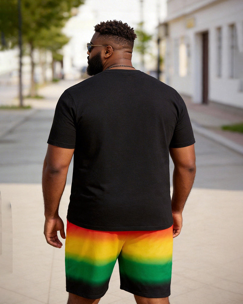 Big & Tall Men's "I LOVE MY WIFE SO MUCH" Gradient Printed Round Neck Short Sleeve T-shirt Shorts Set