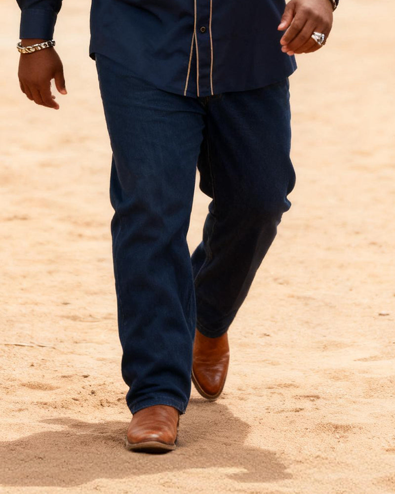 Big & Tall Men's Western Navy Floral Print Long Sleeve Shirt Trouser Set