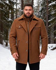 Big & Tall Men's Business Non-ironing Double Collar Tweed Plus Cotton Wool Coat M-4XL