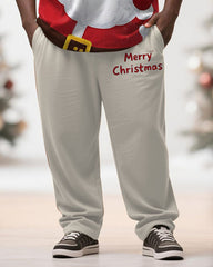 Big & Tall Men's Merry Christmas Cartoon Apricot Printed Long Sleeve T-Shirt Pants Set