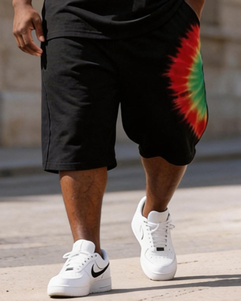 Big & Tall Men's Juneteenth 1865 Spiral Tie-dye Printed Round Neck Short Sleeve T-shirt Shorts Set