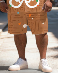 Big & Tall Men's Christmas Gingerbread Man Print Short Sleeve Shirt Shorts Set