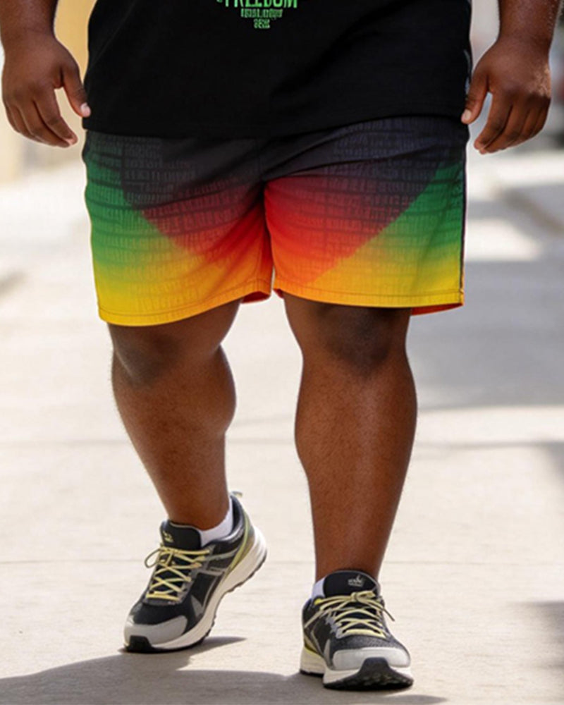 Big & Tall Men's Juneteenth Love Print POLO Short Sleeve Shorts Set