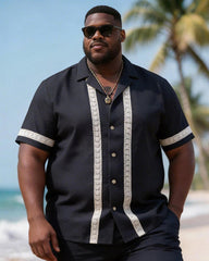 Big & Tall Men's Lace Stitching Printed Short Sleeve Shirt Shorts Set