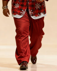 Big & Tall Men's Christmas Red And Black Plaid Snowflake Print Suit