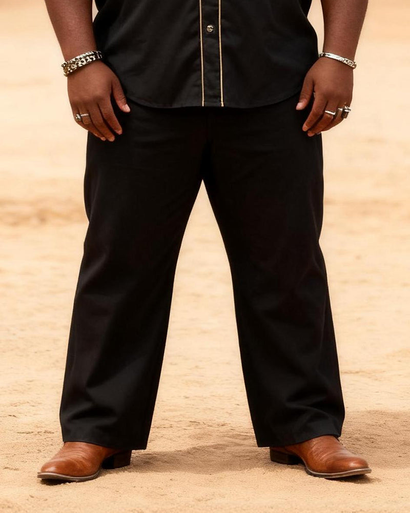 Big & Tall Men's Western Black And Gold Rose Print Long Sleeve Shirt Pants Set