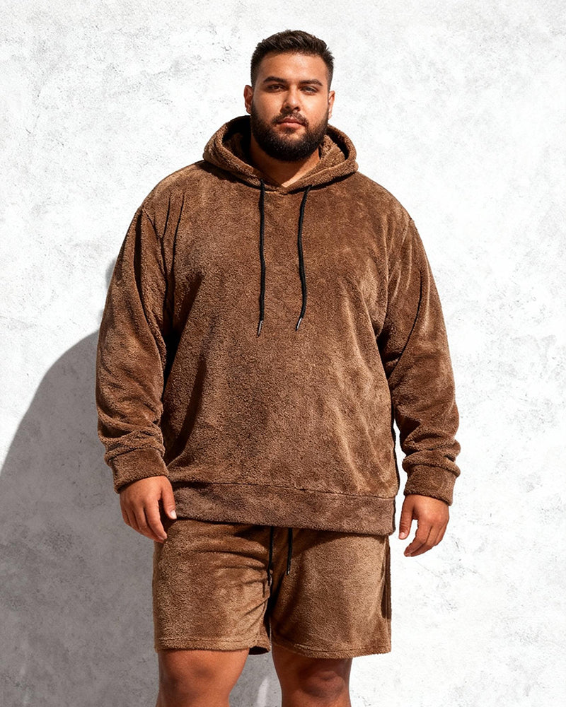 Big & Tall Men's Coral Fleece Hooded Sweater Shorts Set S-2XL