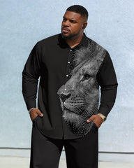 Men's Plus Size Casual Simple Vacation 3D Lion King Printed Black Wrinkle-resistant New Lasel Long-sleeved Shirt