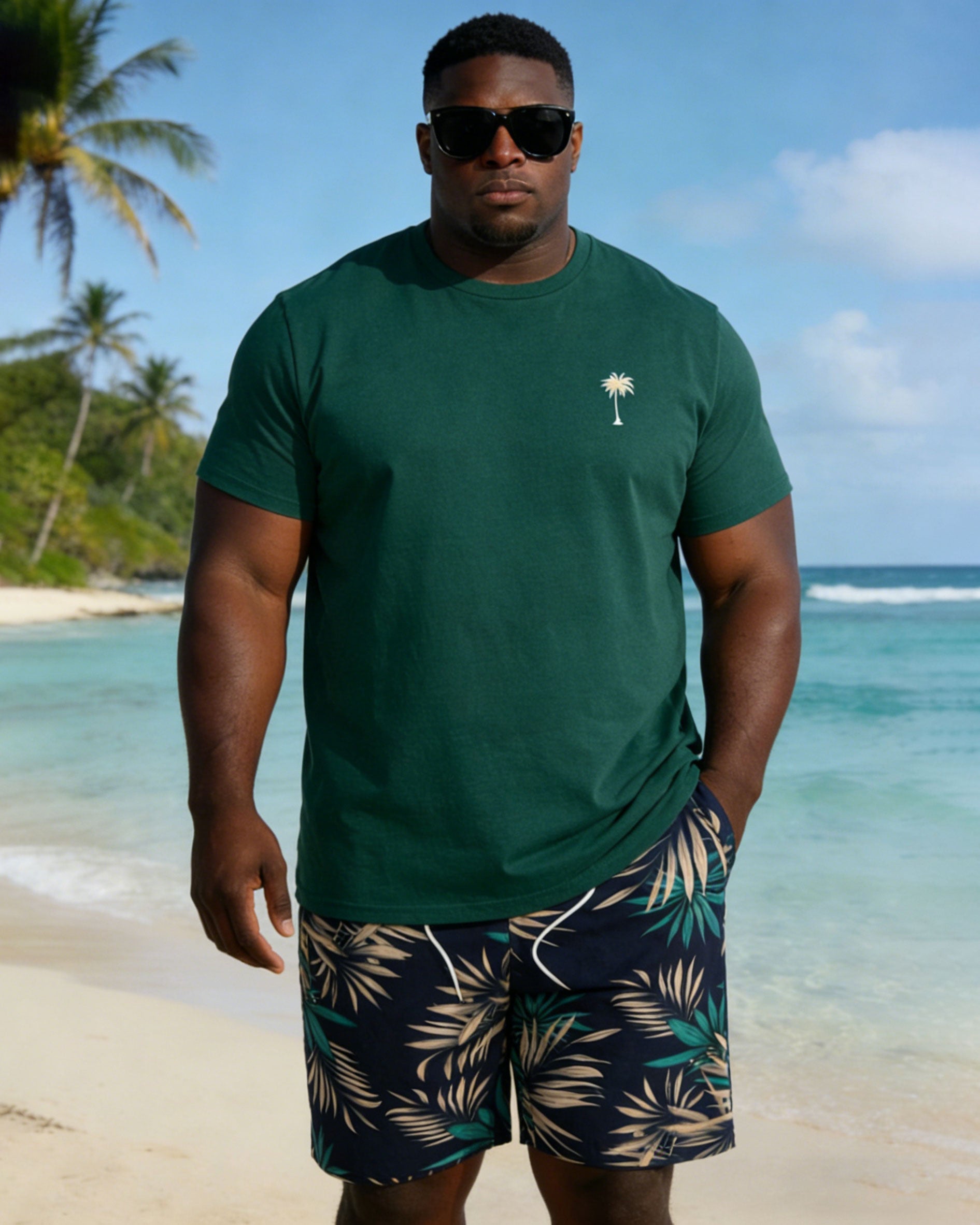 Big & Tall Men's Hawaiian Holiday Leisure Chest Small Printed Short Sleeve T-Shirt Shorts Set