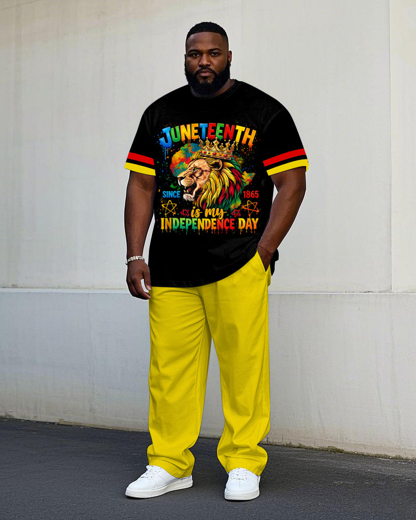 Big Tall June Lion-African Pride Free Short Sleeve T-Shirt Pants Set