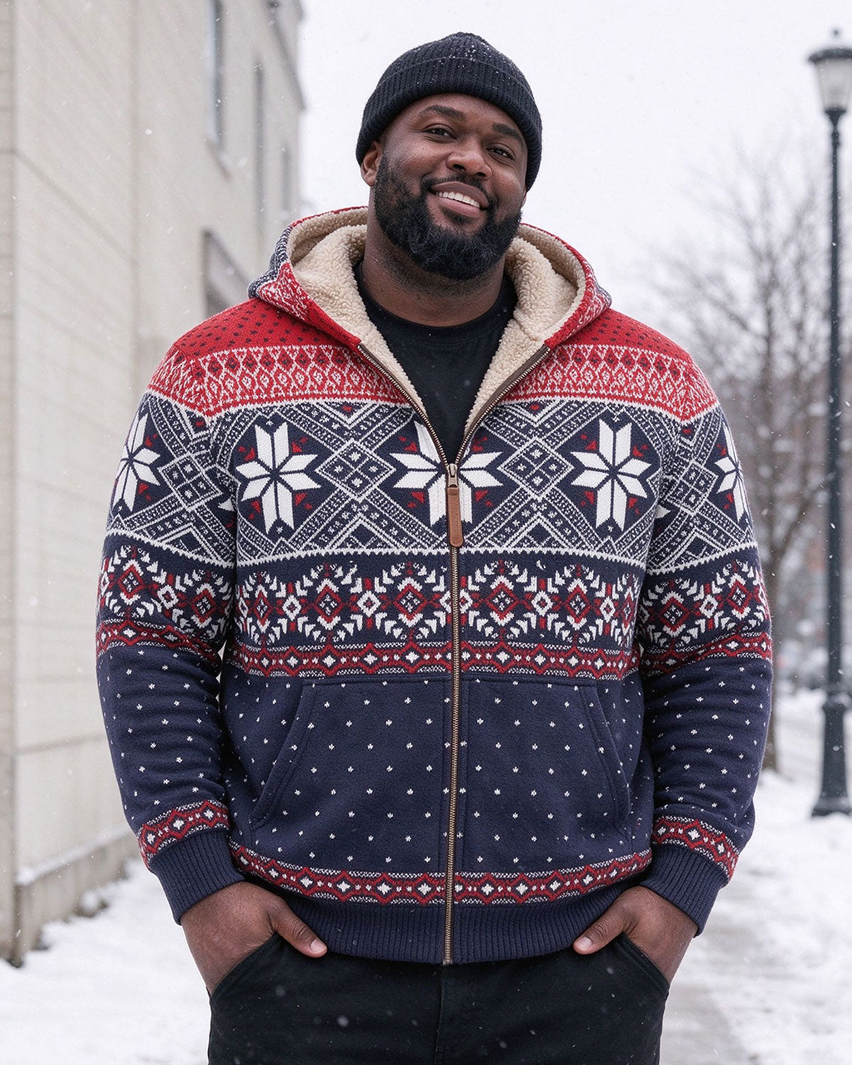 Large Size Men's Autumn And Winter Warm Fleece-lined Cold-proof Christmas Vintage Party Casual Jacket Hooded Jacket