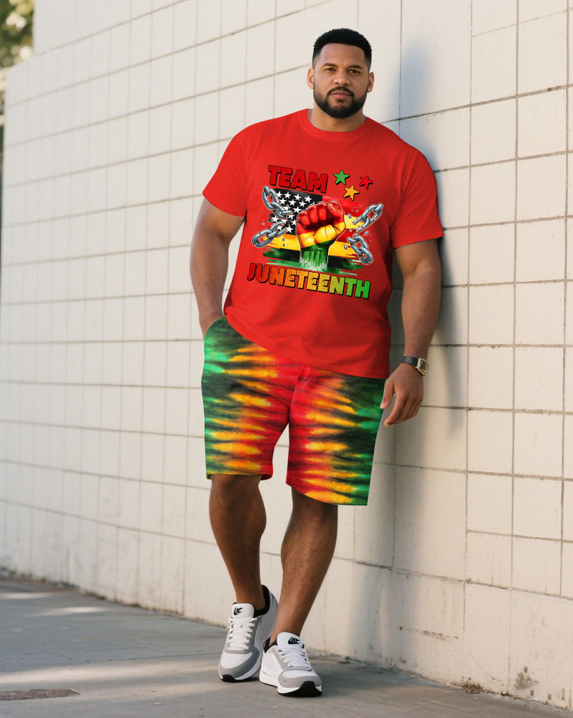 Big & Tall Men’s Juneteenth Ancestral Tribute Celebration Respect/Freedom Short-Sleeve T-Shirt And Shorts Set