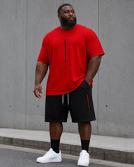 Big & Tall Men's Daily Travel Leisure Party Red & Black Short Sleeve T-Shirt Shorts Set