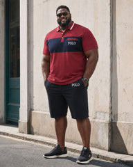 Big & Tall Men's Dark Red & Black Business Travel Casual POLO Shirt Short Sleeve Shorts Set