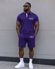 Big & Tall Men's Simple Daily Leisure Travel Vacation Purple POLO Shirt Short Sleeve Shorts Set
