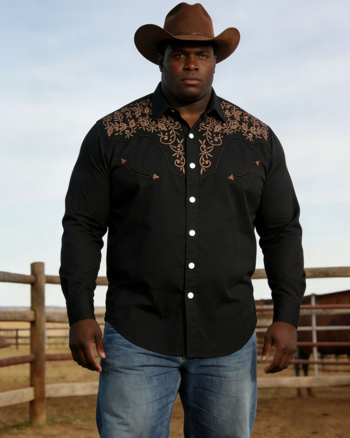 Big & Tall Men's Western Denim Black Long Sleeve Shirt