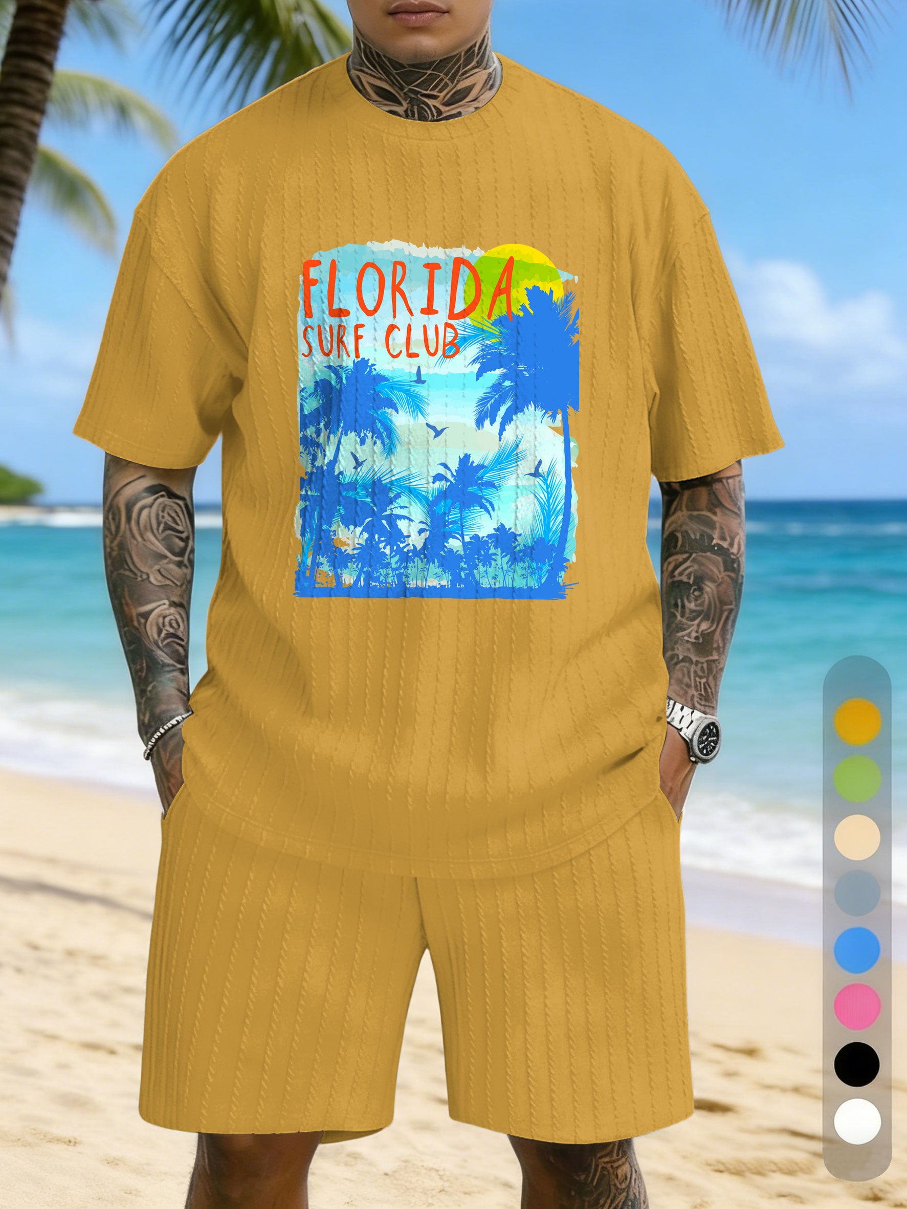 Vacation Positioning Printed Texture Three-Dimensional Jacquard Casual Set