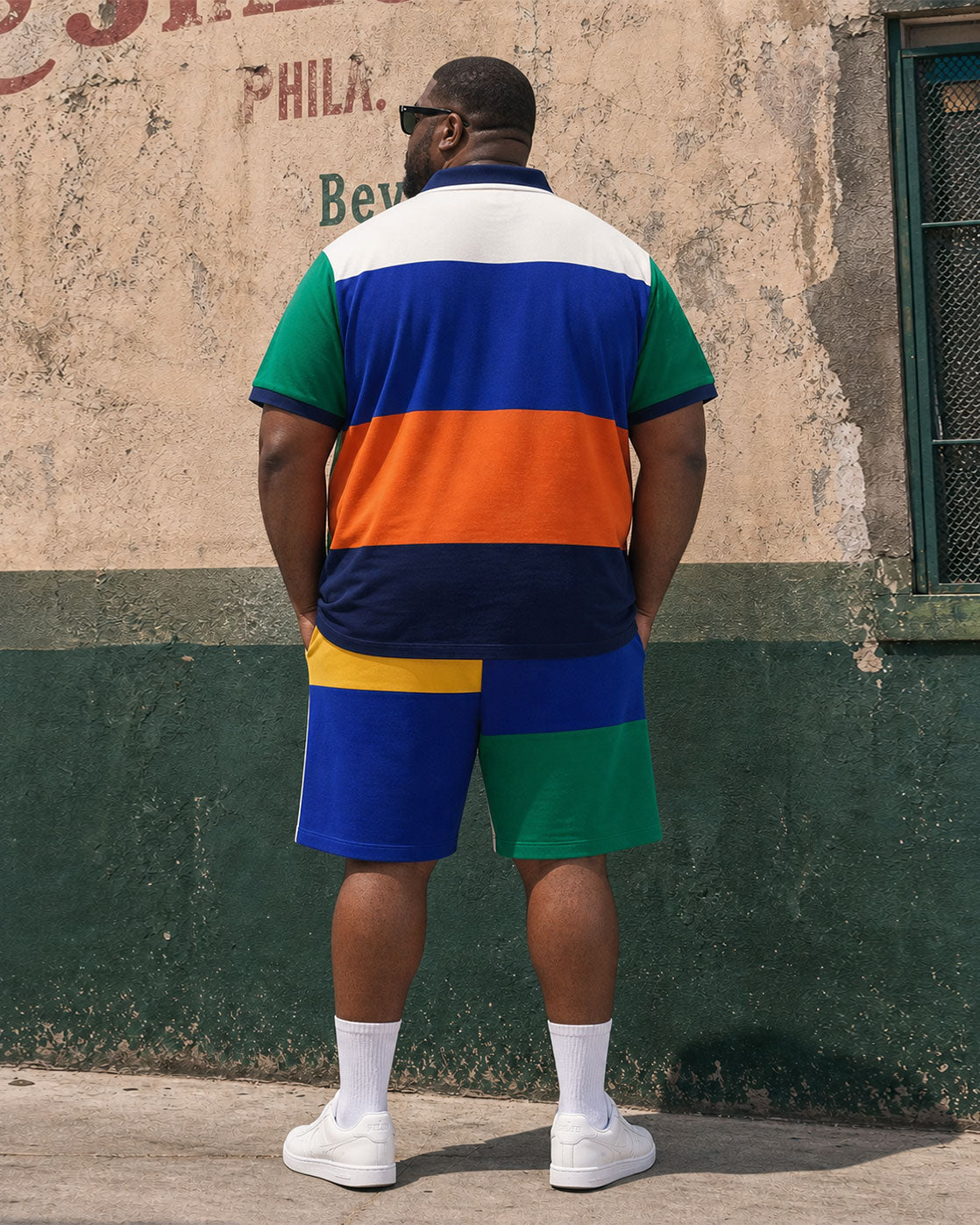 Big & Tall Men's Exaggerated Contrast Color Chest Printed Small Label POLO Shirt Short Sleeve Shorts Set