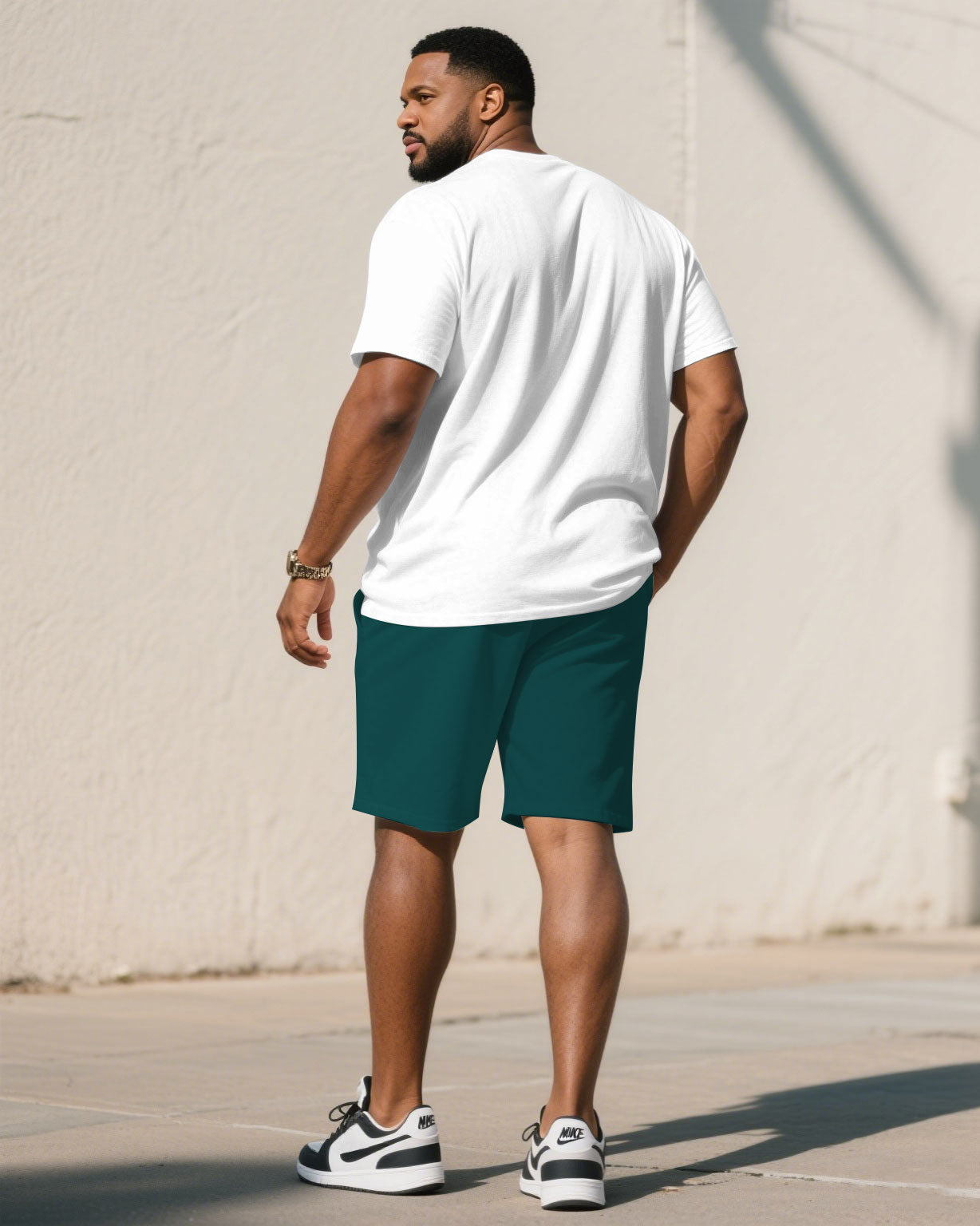 Big & Tall Men' Color Contrast Cartoon Pattern Street Fashion Short Sleeve T-shirt Shorts Set