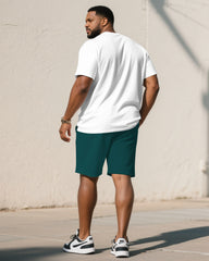 Big & Tall Men' Color Contrast Cartoon Pattern Street Fashion Short Sleeve T-shirt Shorts Set