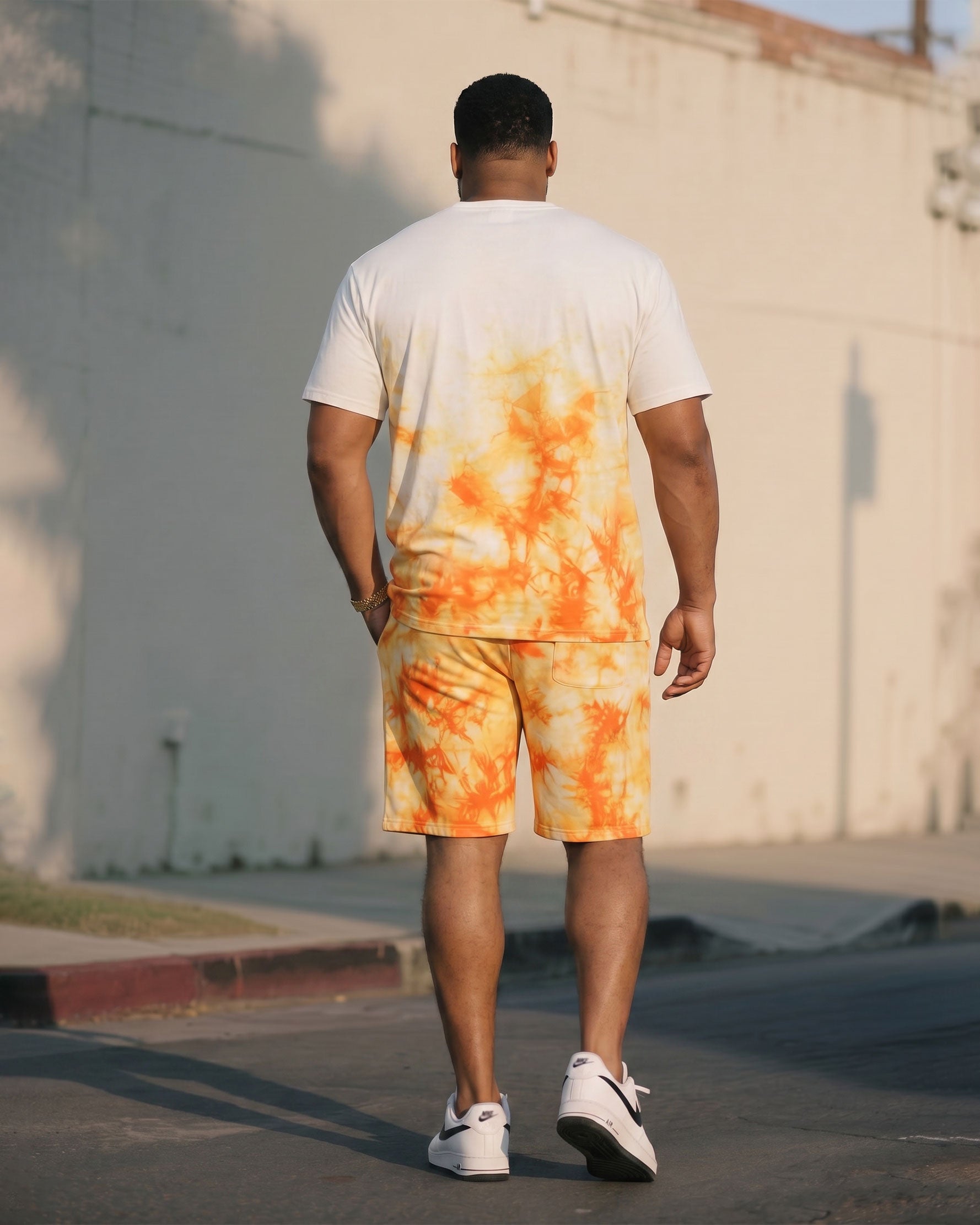 Big & Tall Men's Tie-dye Gradient Hawaiian Vacation Casual Fashion T-shirt Shorts Set