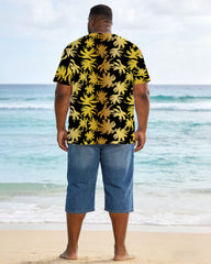 Men's Large Size Black Gold Print Full Print Short Sleeve T-shirt