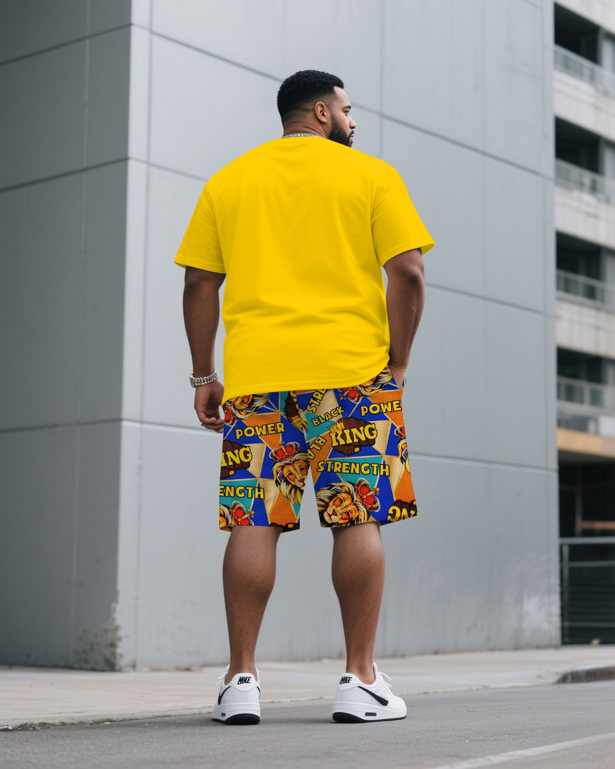 Big & Tall Men'BLACK June Festival KING Pattern Printed Short Sleeve T-Shirt Shorts Set