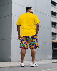 Big & Tall Men'BLACK June Festival KING Pattern Printed Short Sleeve T-Shirt Shorts Set