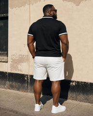 Big & Tall Men's Black & White Classic Color Matching Chest Small Label Printed POLO Shirt Short Sleeve Shorts Set