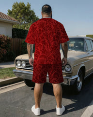 Big & Tall Men' High-end Anne Hathaway Jacquard Baroque Luxury Short-sleeved T-shirt Shorts Set