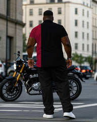 Big & Tall Men's Black & Black Placket Neckline Contrast Short Sleeve Shirt Trousers Set