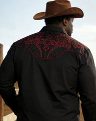 Big & Tall Men's Western Denim Black Printed Long Sleeve Shirt