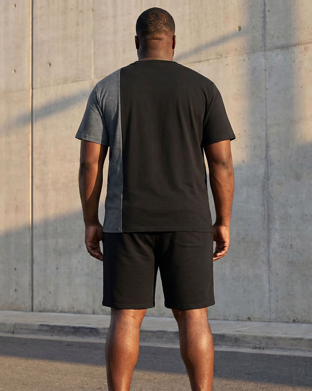 Big & Tall Men's Black & Grey Classic Embellished Chest Printed Short Sleeve T-Shirt Shorts Set