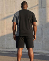 Big & Tall Men's Black & Grey Classic Embellished Chest Printed Short Sleeve T-Shirt Shorts Set