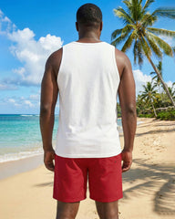 Hawaii Simple Party Party Carnival Red & White Silhouette Front Printed Tank Top Shorts Set Large Size Men