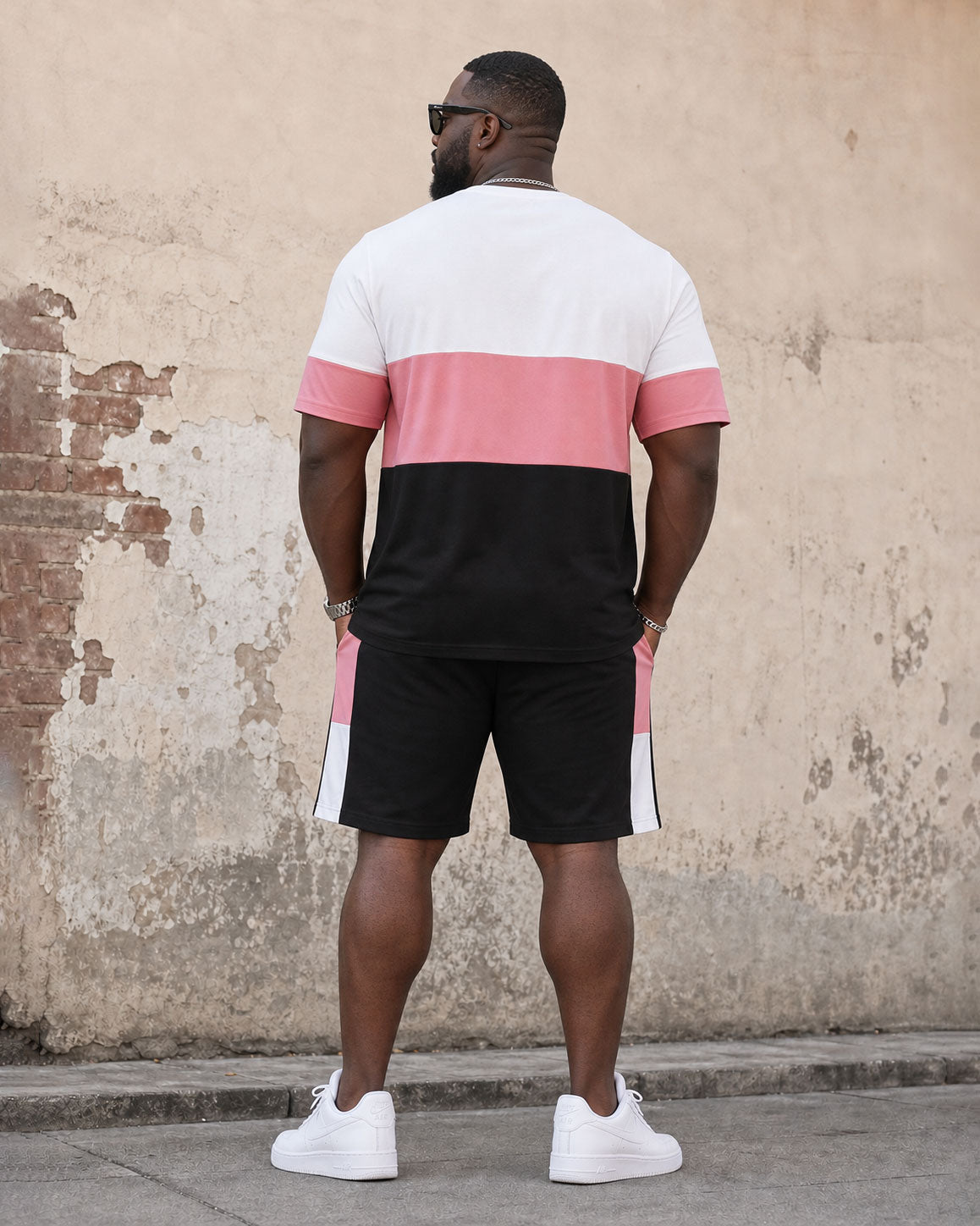 Big & Tall Men's Simple Leisure Daily Travel Vacation Stitching Short Sleeve T-Shirt Shorts Set