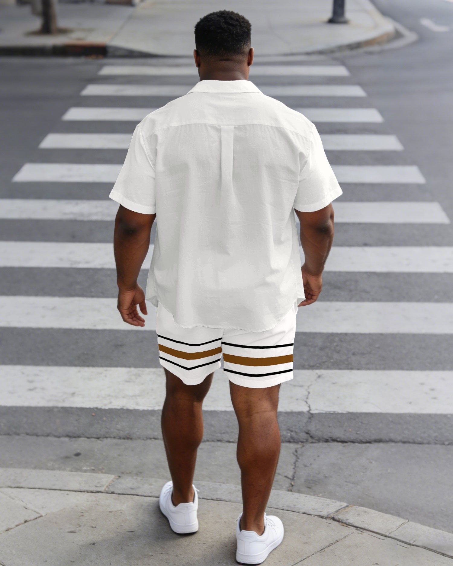 Men's Large Size Simple White Short-Sleeved Shirt And Shorts Set