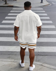 Men's Large Size Simple White Short-Sleeved Shirt And Shorts Set