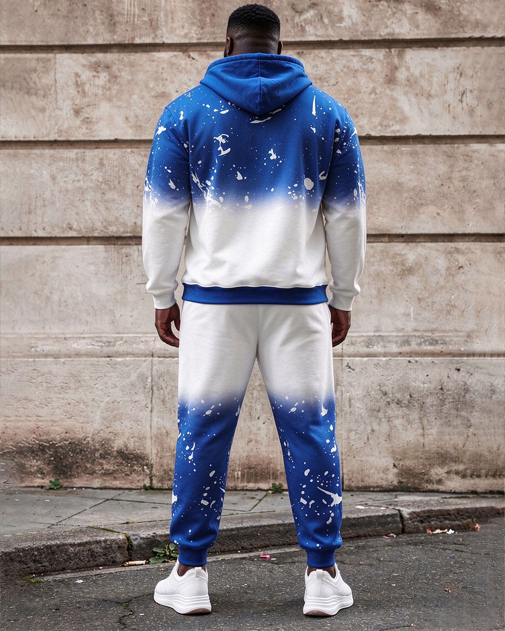 Large Size Men's Autumn And Winter Warm Christmas Snowflake Design Printed Hoodie Sweatpants Set
