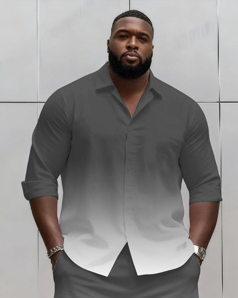 Big & Tall Men's Business Simple Blue & Purple & Grey & White 3 Choice Gradient Contrast Long Sleeve Shirt Shorts Set
